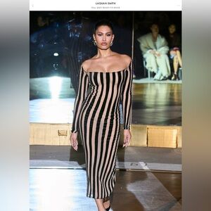 LAQUAN SMITH!! Striped Boat Neck Mid Length Gown